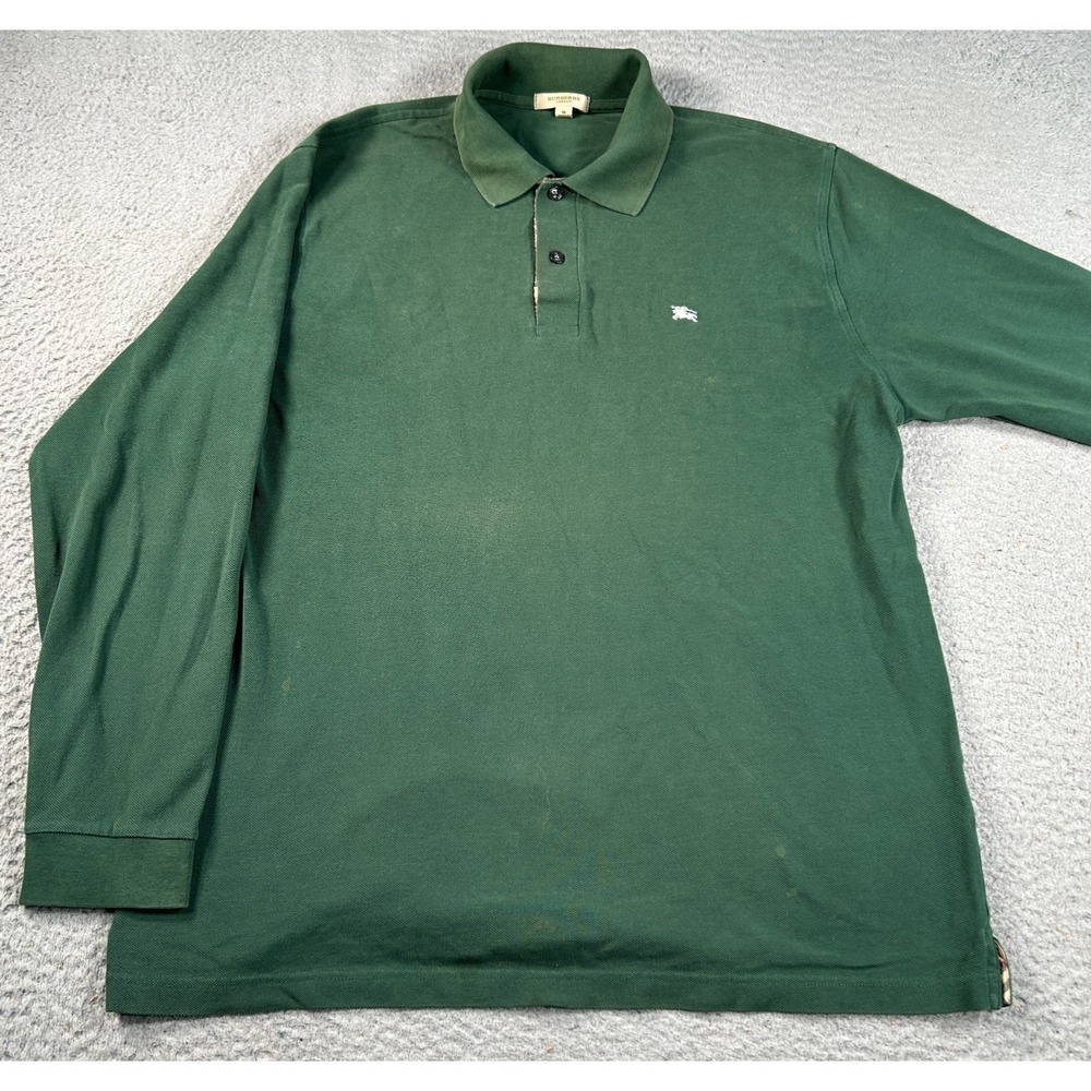 Burberry‎ London Polo Shirt Mens Medium Green Nova Check Preppy Long Sleeve